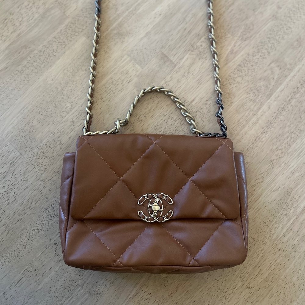 Cognac brown quilted purse